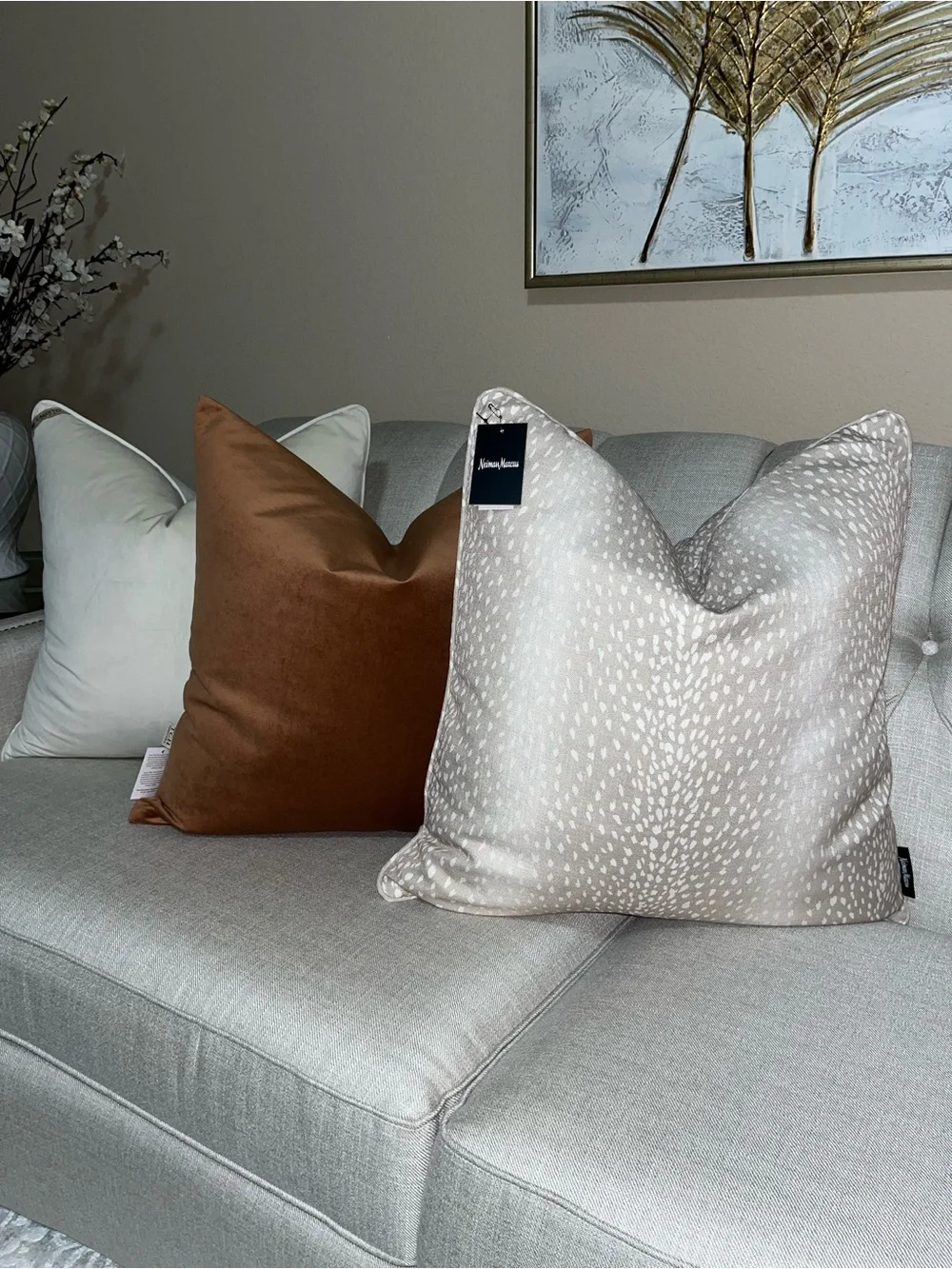 1-TGH TESSITURA MADE IN ITALY VELVET BURNT ORANGE LUXURY DECORATIVE PILLOW